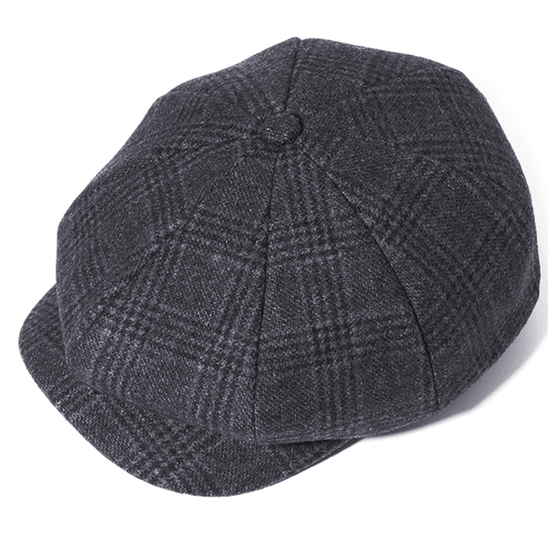 Men Vintage Wool Gird Painter Beret Hat Winter Warm Gentleman Octagonal Newsboy Cap - MRSLM