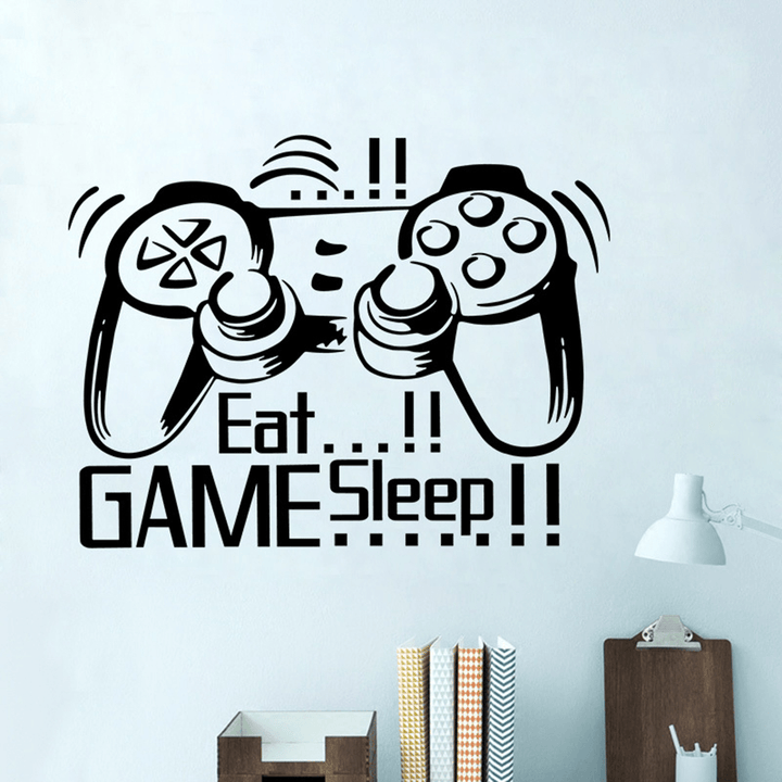 Creative Art Game Handle Wall Stickers "EAT SLEEP GAME" Black Vinyl Removable Printed Game Lovers Bedroom Wall Stickers Hot Play Game Handle Living Room Bedroom Personality Decoration Wall Stickers - MRSLM