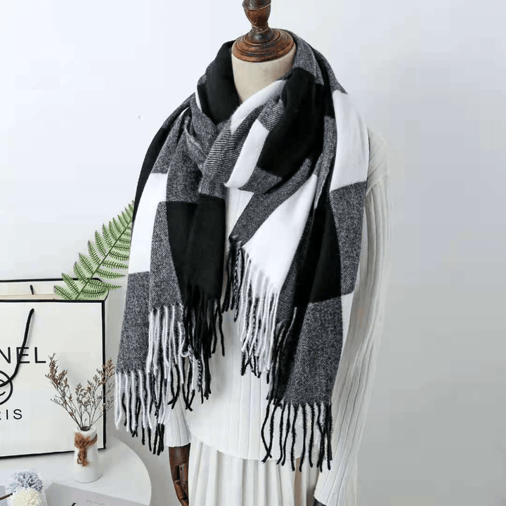 Cashmere Check Scarf Mid-Length Thick Warmth Tassel Shawl - MRSLM