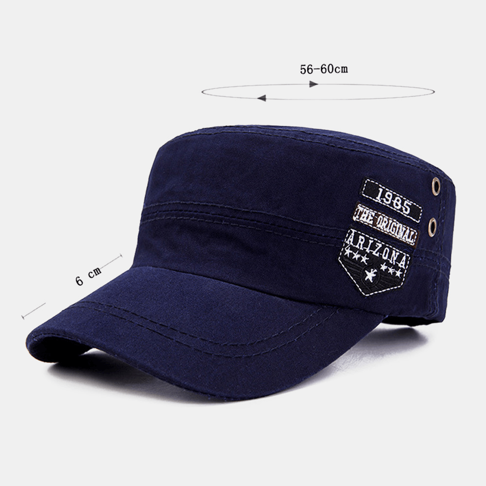 Men Cotton Casual Letter Label Patch Military Cap Cadet Hat Outdoor Adjustable Sunshade Flat Top Cap - MRSLM