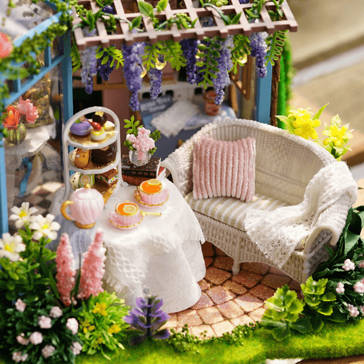 Cuteroom A068 DIY Cabin Rose Garden Tea House Handmade Doll House Model with Dust Cover Music Motor - MRSLM