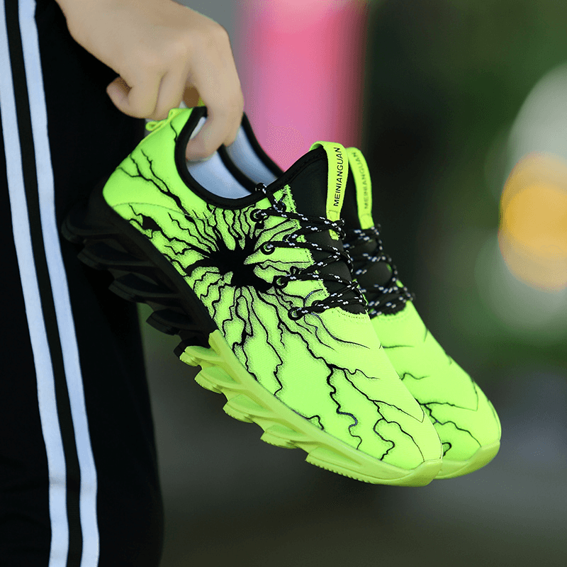 Men Breathable Fabric Soft Blade Sole Pattern Comfy Sports Casual Running Shoes - MRSLM