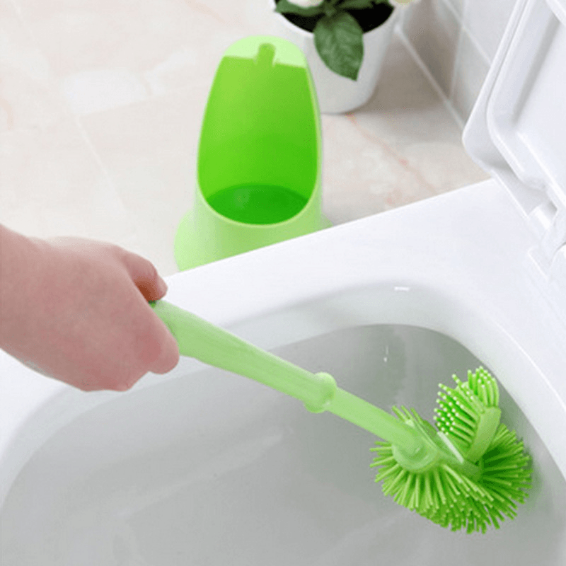 Cylinder Handle Toilet Brush & Base Plastic Cleaning Brush Long Double-Sided Portable Bathroom Acces - MRSLM