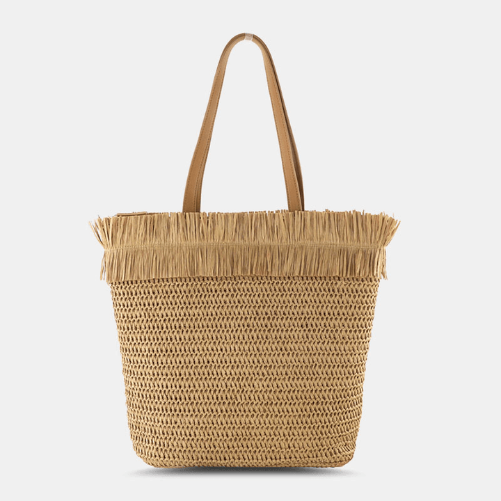 Women Straw Large Capacity Casual Retro Breathable Beach Bag Handbag Shoulder Bag - MRSLM