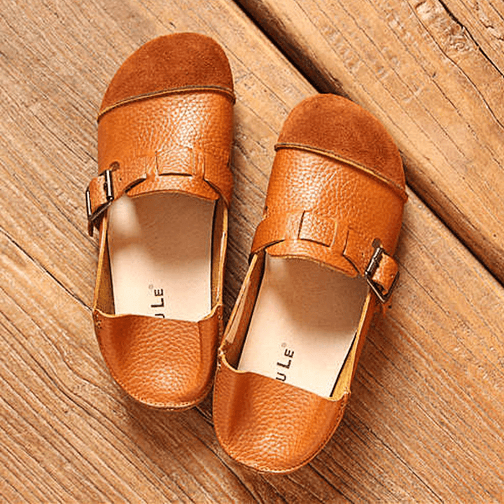 Women Casual Slip on Soft Leather Shoes Outdoor Low Top Flat Loafers - MRSLM