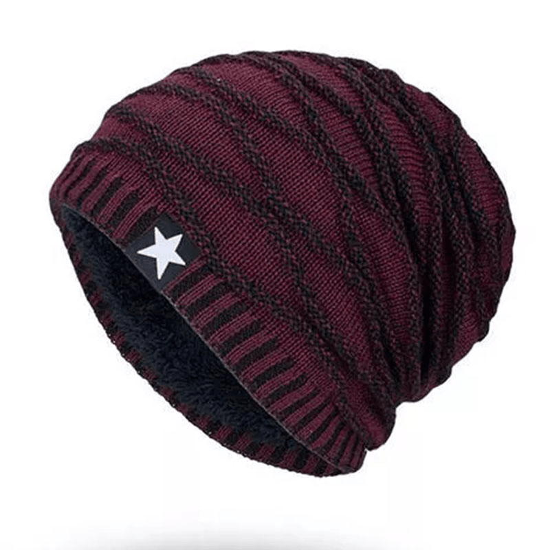 Men Women Stripe Knitted Warm Beanie Cap Velvet Lining Winter Skullies Hat - MRSLM