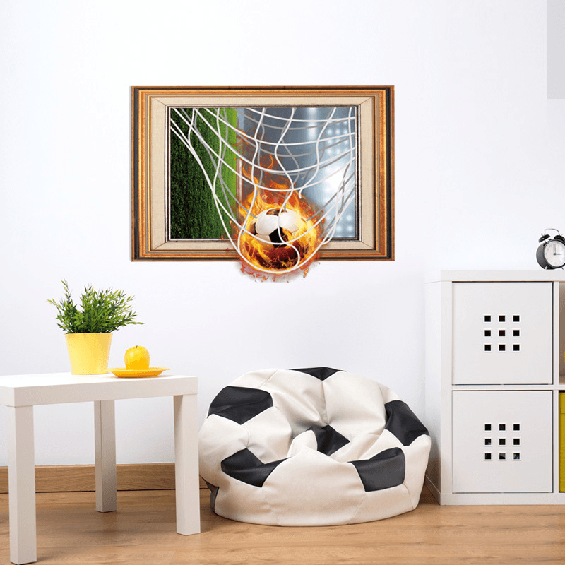 Miico Creative 3D Fire Football Frame PVC Removable Home Room Decorative Wall Floor Decor Sticker - MRSLM