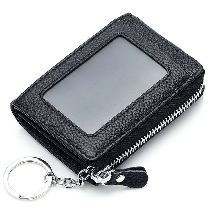 Women Men Genuine Leather Short Wallet Zipper Coin Bags Card Holder Key Bags - MRSLM