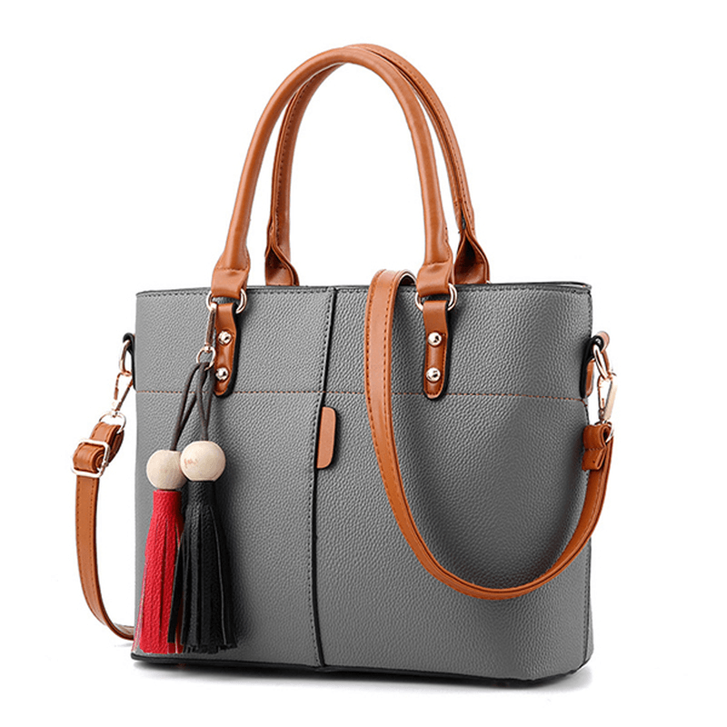 Women Solid Faux Leather Large Capacity Handbag - MRSLM