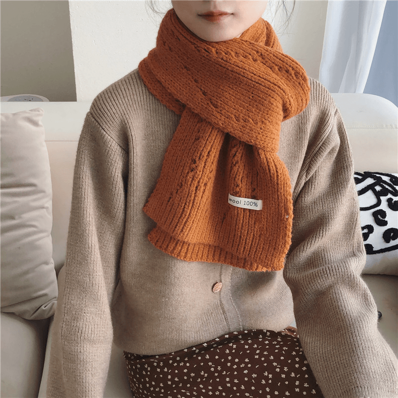 Pure Color Knitted Hollow Thick Warm Scarf - MRSLM