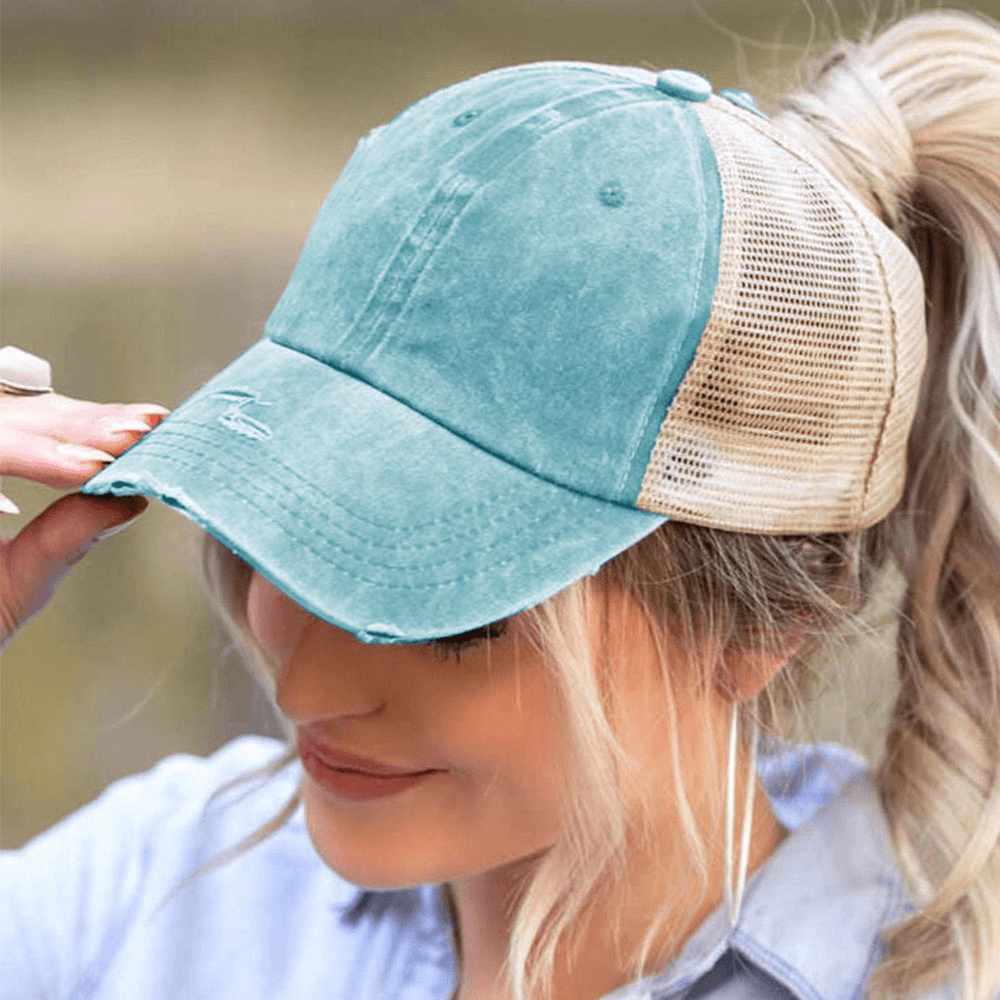 Women Cotton Solid Color Breathable Mesh Criss-Cross Hallow Out Baseball Hat - MRSLM