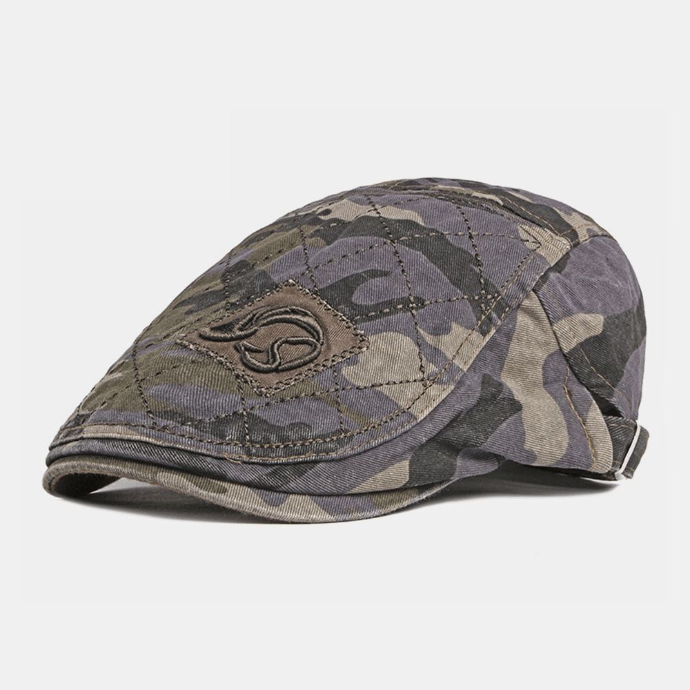 Men Cotton Camouflage Sweat-Absorbent Washable Outdoor Casual Sunshade Forward Hat Beret Hat Flat Hat - MRSLM