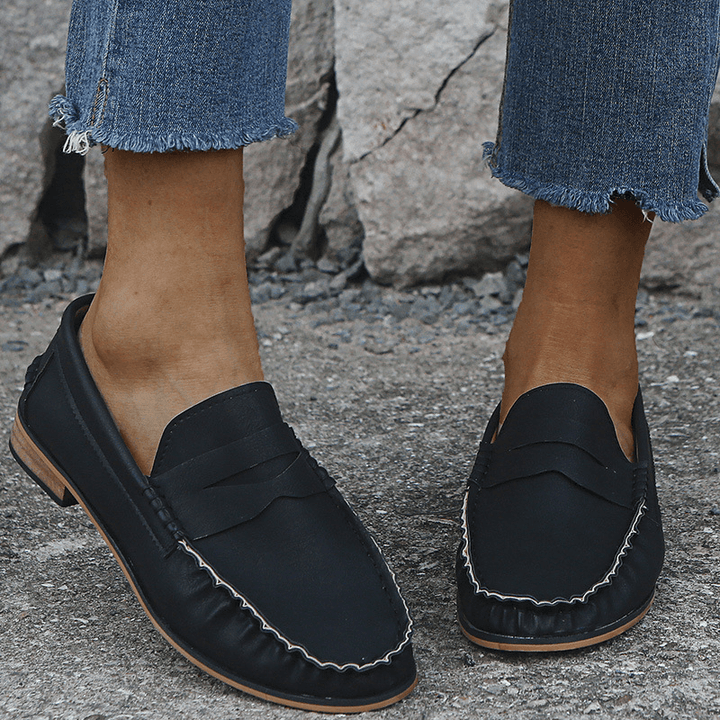 Women Large Size Comfy Soild Slip on Casual Flats Loafers - MRSLM