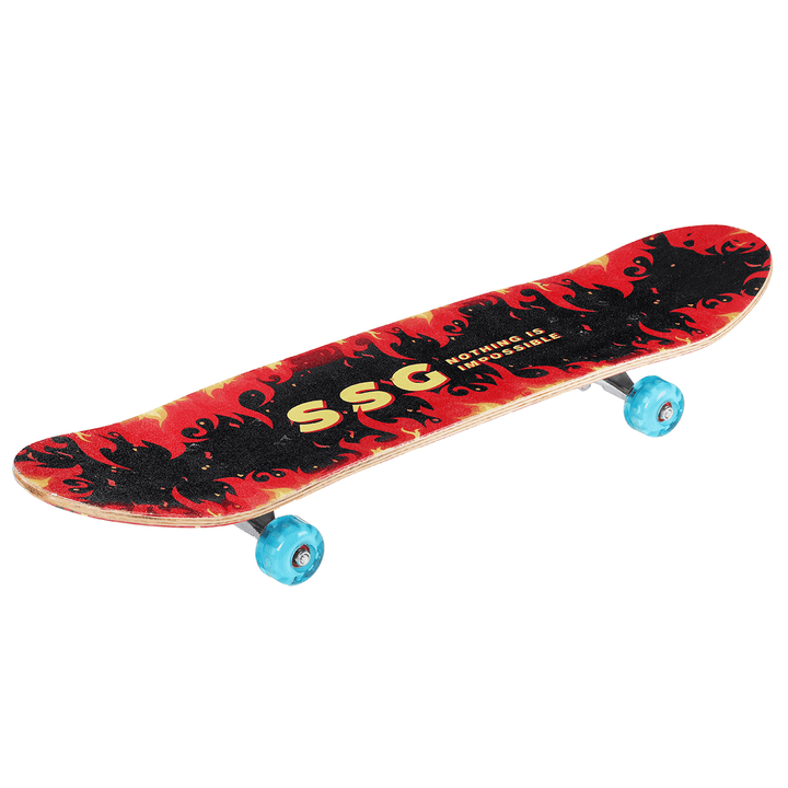 Children Skateboard Double Rocker Longboard High Elasticity Maple Wood Flashing Skate Board for Beginner Gift - MRSLM