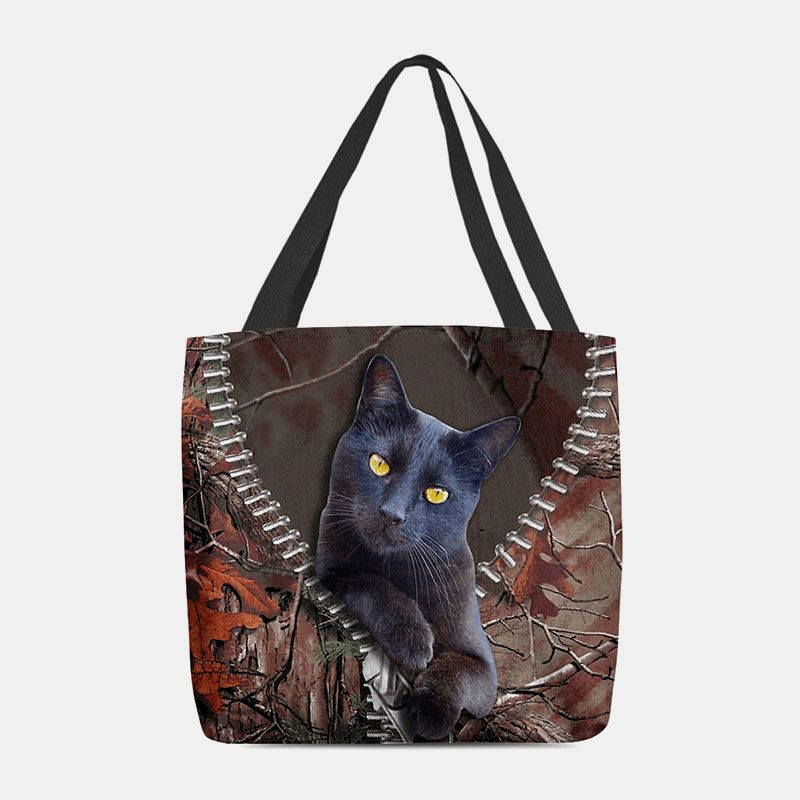 Women Felt Cute 3D Three-Dimensional Cartoon Black Cat Branch Pattern Shoulder Bag Handbag Tote - MRSLM