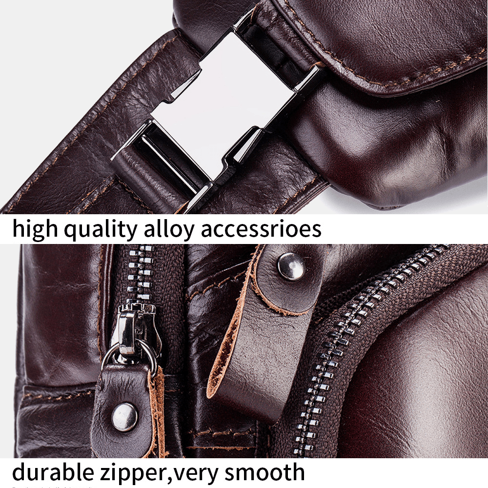 Men Genuine Leather Hasp Headphone Hole Large Capacity Vintage 6.5 Inch Phone Bag Chest Bag Crossbody Bag Shoulder Bag - MRSLM