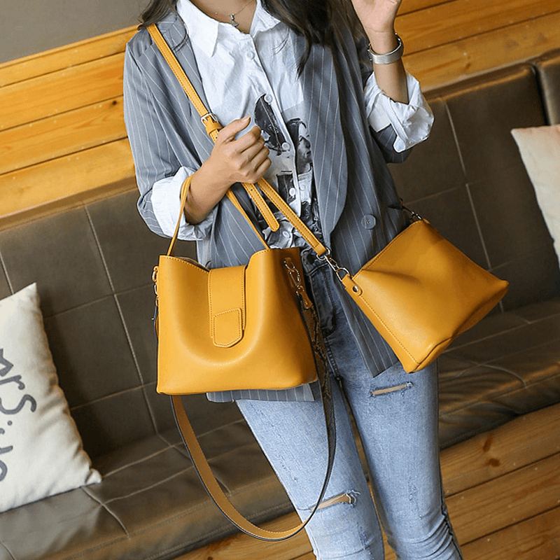 Two-Piece Solid Snake Pattern Bucket Handbag Shoulder Bag - MRSLM