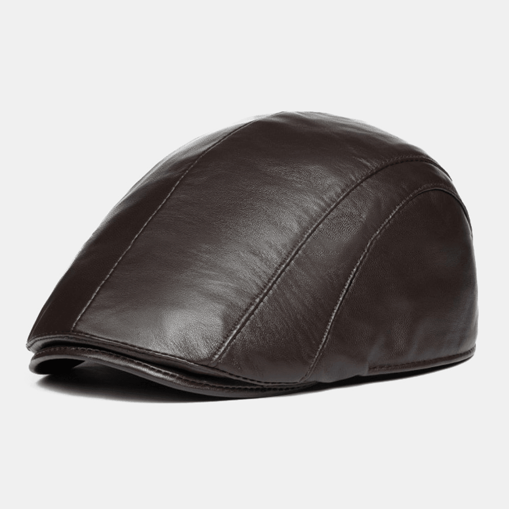 Men Sheepskin Autumn Winter Thin Breathable Beret Cap Casual Outdoor Adjustable Sunshade Forward Caps Flat Hat - MRSLM