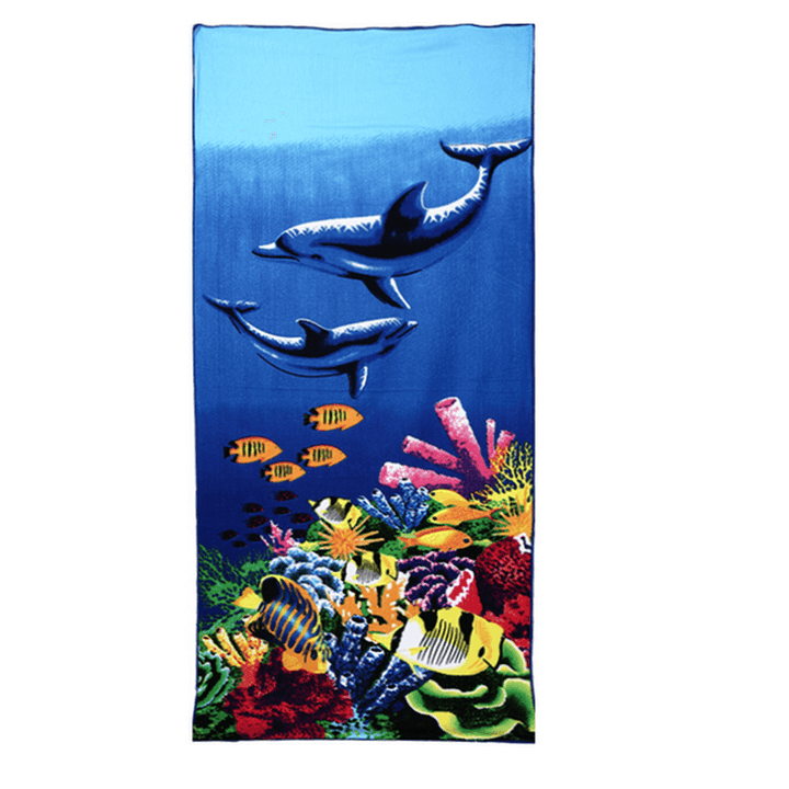 70X150Cm Blue Dolphin Penguin Print Absorbent Microfiber Beach Towels Quick Dry Bath Towel - MRSLM