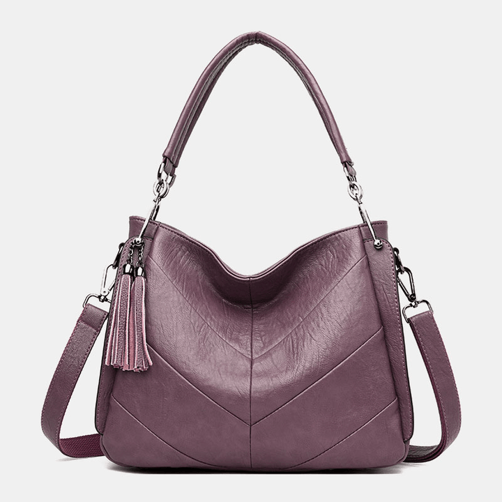 Women Large Capacity Solid Tassel Tote Bag Crossbody Bag Handbag - MRSLM