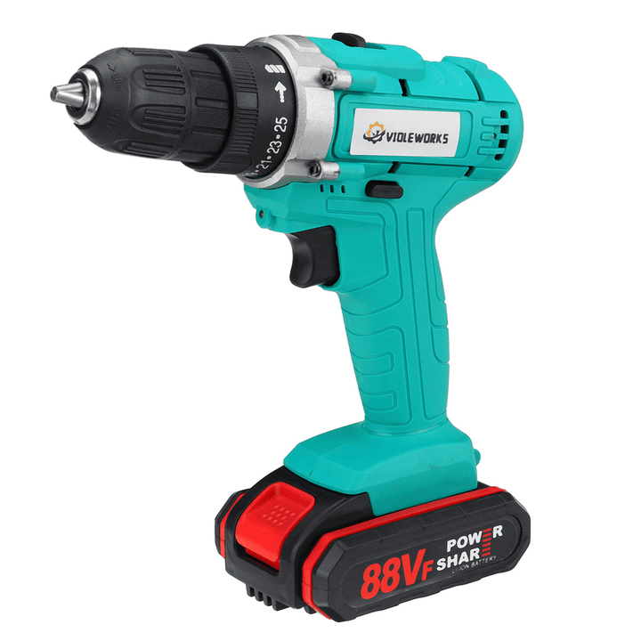 VIOLEWORKS 88VF Cordless Electric Impact Drill 2 Speed Hand Screwdriver Drill 25+1 Torque 3/8" Chuck W/ 1/2Pcs Battery - MRSLM