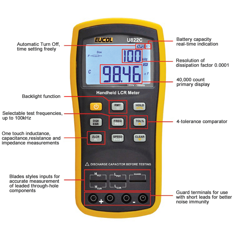 U822A/U822C Handhel LCR Meter Digital Bridge Measurement of Inductance Resistance Capacitance Inductance Tester - MRSLM