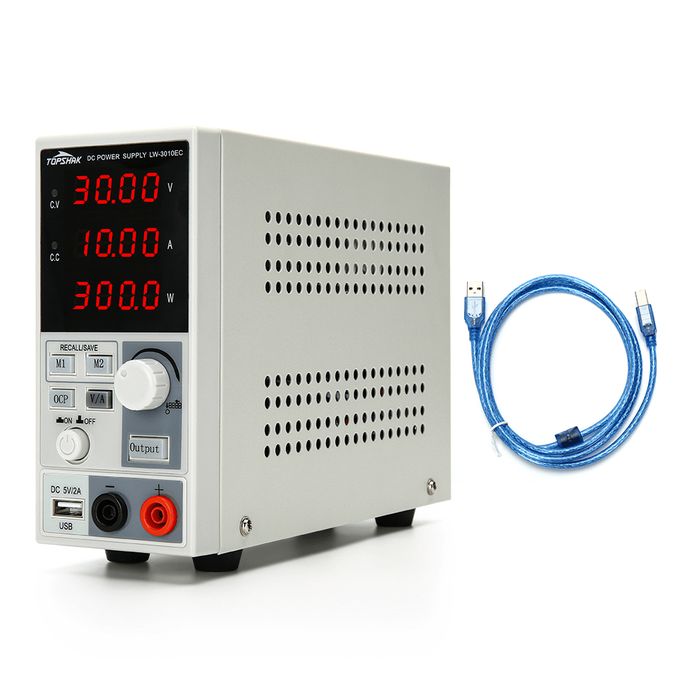 Topshak Professional 220V/110V 0-30V 0-10A 300W Programmable DC Power Supply Display Adjustable Regulated Power Supply - MRSLM