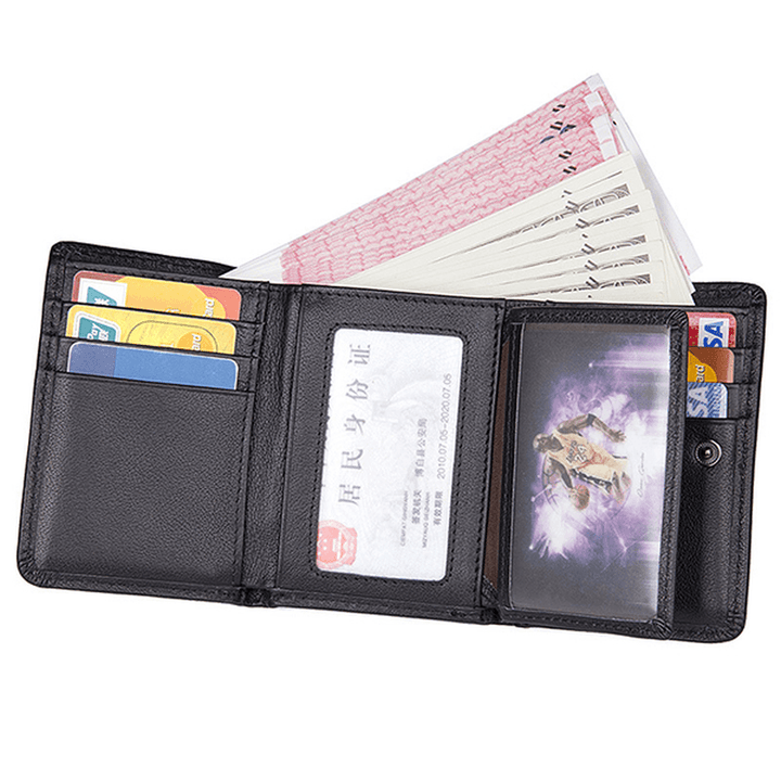 9 Card Slots Men Genuine Leather RFID Blocking Secure Wallet Minimalist Classic Card Holder - MRSLM