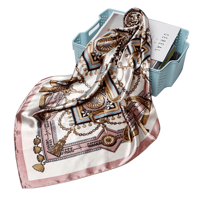 Women Fashion Bandana Scarf Printed Silk Satin Hair Scarf Bandana 90.90Cm Square Scarf Headband Ladies Scarf 2019 - MRSLM