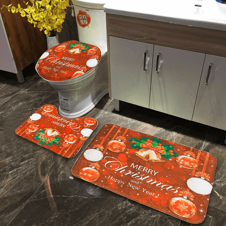 3Pcs Bathroom Rug Mats Set Christmas Decoration Anti-Slip Toilet Rug Floor Mat - MRSLM