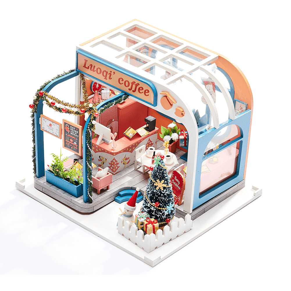 Iiecreate K-046 DIY Assembled Luoqi Coffee Cabin Doll House Christmas Gifts Model Toy - MRSLM