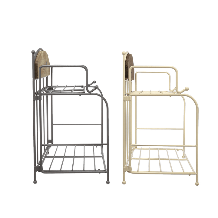 Brown / White 2-Layers Metal Iron Storage Rack Decorative Storage Shelf - MRSLM