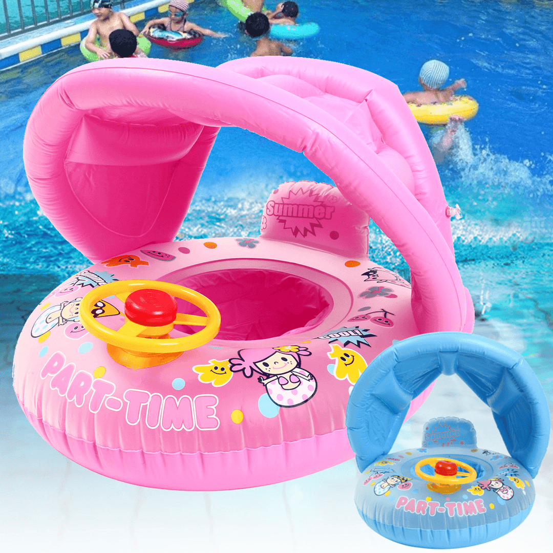 Inflatable Sunshade Baby Kids Water Float Seat Boat Swimming Ring Pool Fun - MRSLM