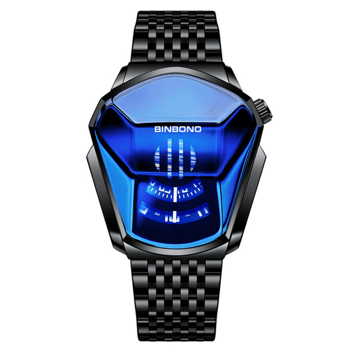 BINBOND Fashion Men Watch Creative Dila Geometric Shape Cool Locomotive Men Stainless Steel Strap Quartz Watch - MRSLM