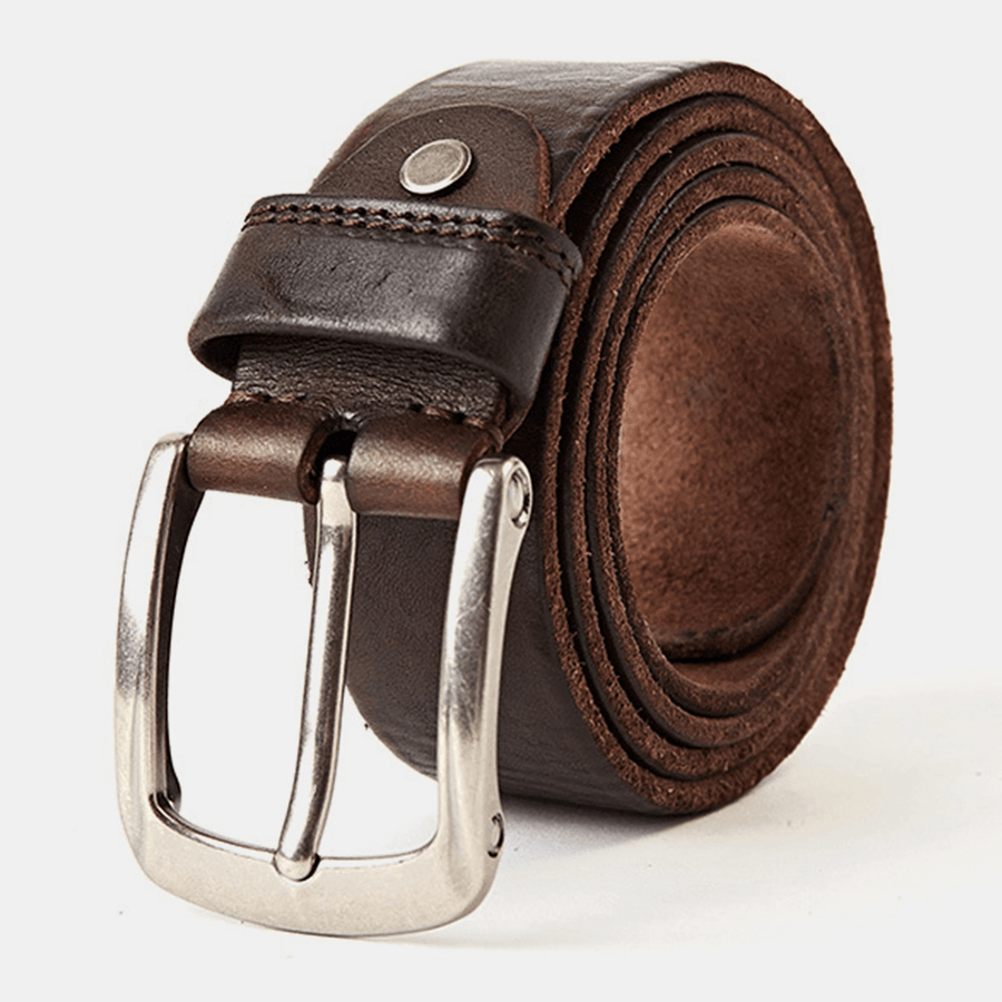 Men Genuine Leather 105/110/115/120/125/130Cm Retro Wild Pin Buckle Jeans Suits First Layer Cowhide Belt - MRSLM