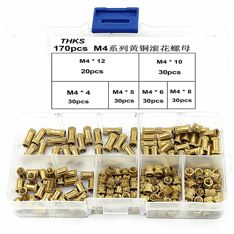 Suleve M4BN1 170Pcs M4 Brass Cylinder Knurled Nut Threaded round Insert Embedded Nuts Assortment Set - MRSLM