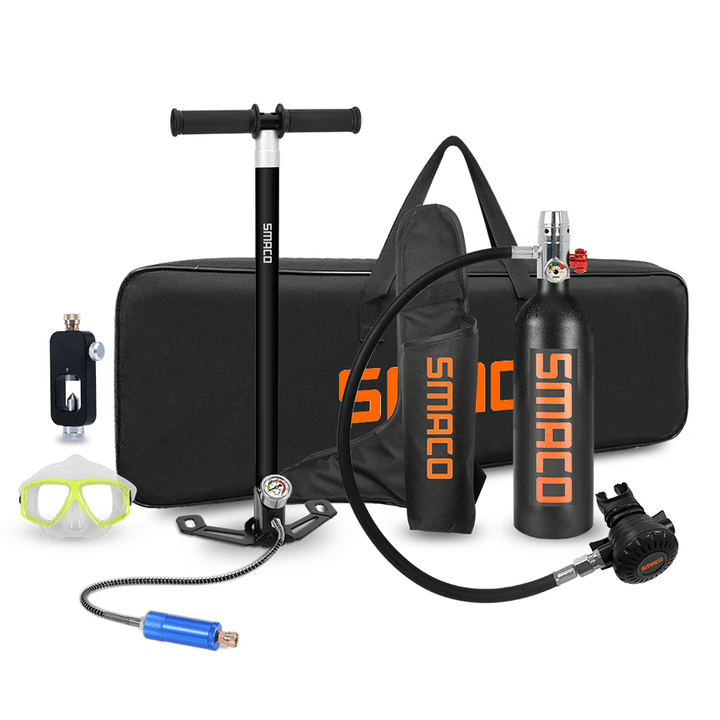 SMACO S400 1L Mini Scuba Diving Oxygen Tank Set Diving Oxygen Tank + Hand Pump + Converter + Cylinder + Snorkelling Glasses - MRSLM