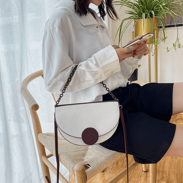 Women Chains Irregular Shape Saddle Bag Shoulder Bag - MRSLM