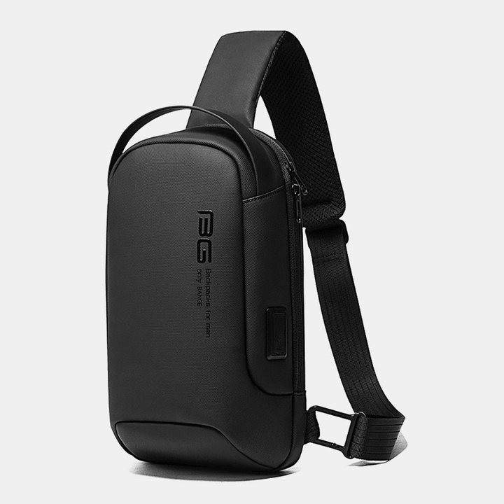 Men Oxford Cloth Multi-Carry Casual Solid Color Business Shoulder Bag Chest Bag with USB Charging - MRSLM