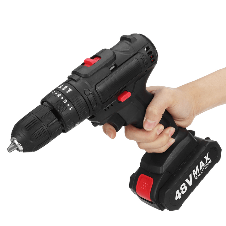 48V Cordless Electric Drill Screwdriver Rechargeable Impact Drill W/ 1/2Pcs Battery - MRSLM