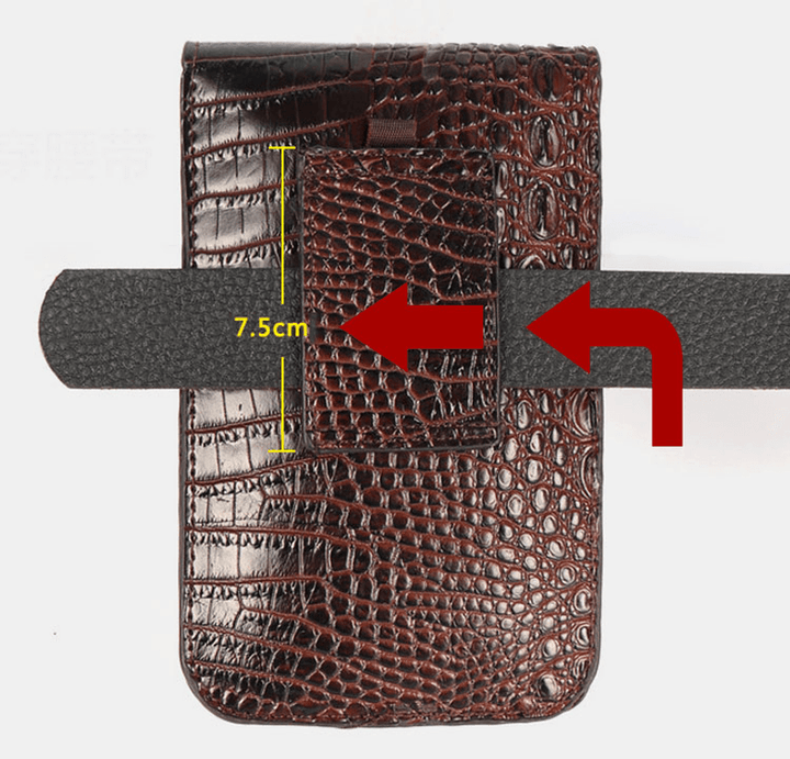 Men PU Leather Crocodile Pattern Multifunctional Casual Double Layer 6.5Inch Phone Bag Waist Bag with Hook - MRSLM