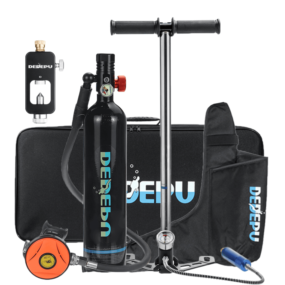 DEDEPU Mini Scuba Diving Tank Set 1L Diving Tank with Pump +Scuba Converter+Storage Bag Underwater Mini Scuba Tank Accessories - MRSLM