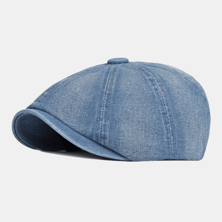 Men Washed Denim Back Elastic Band Design Adjustable Octagonal Hat British Retro Short Brim Newsboy Hat Flat Hat Painter Hat - MRSLM