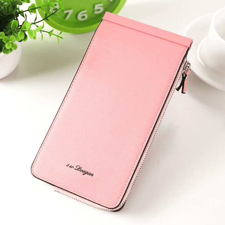 Women Microfiber Leather Multi Card Slots Wallet Card Holder Phone Bag - MRSLM