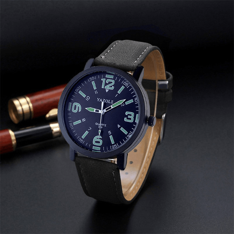 YAZOLE 319 Luminous PU Leather Band Men Analog Sport Wrist Watch - MRSLM