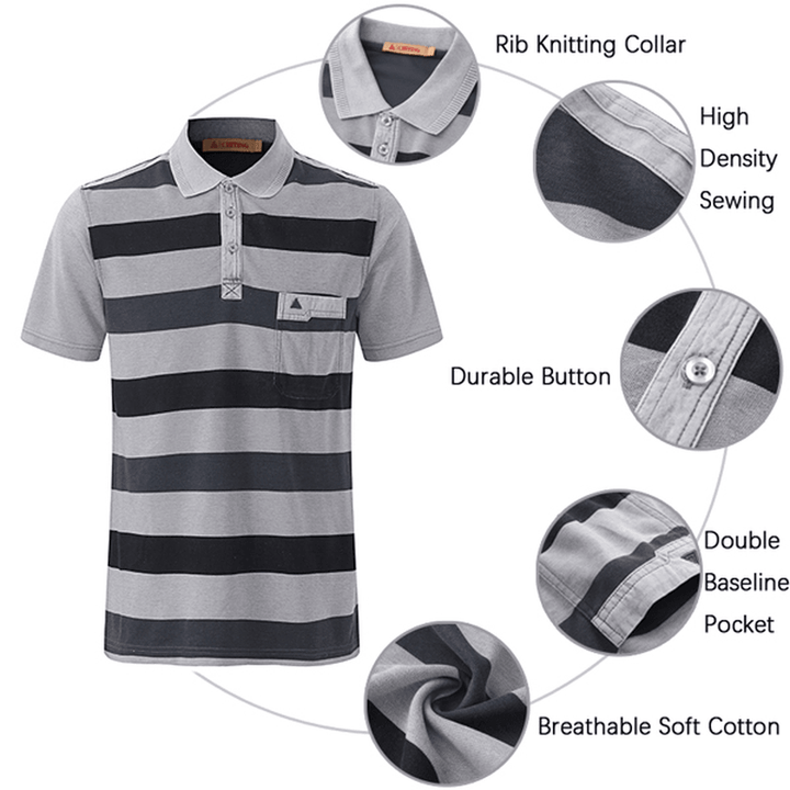 Men'S Striped Printed Soft Cotton T-Shirts Casual Turn-Down Collar Golf Shirt - MRSLM