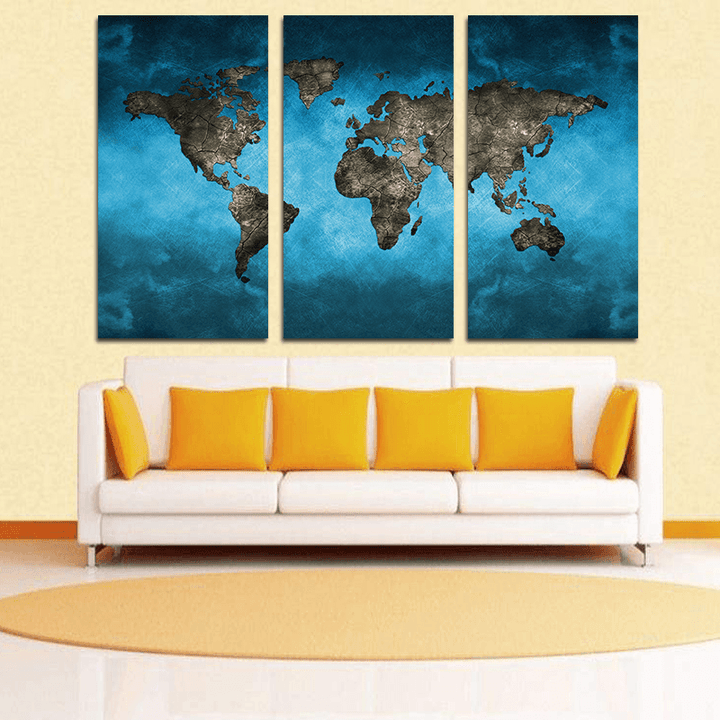 Miico Hand Painted Three Combination Decorative Paintings Continental Map Wall Art for Home Decoration - MRSLM