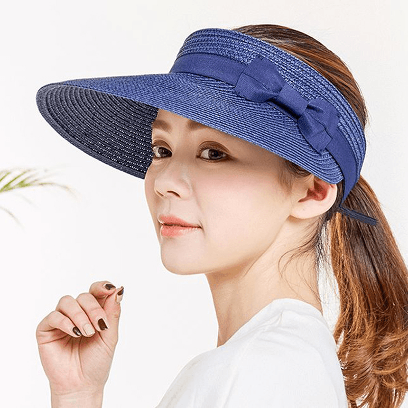 Women Summer Removable Top Sunshade Outdoor Straw Hat - MRSLM