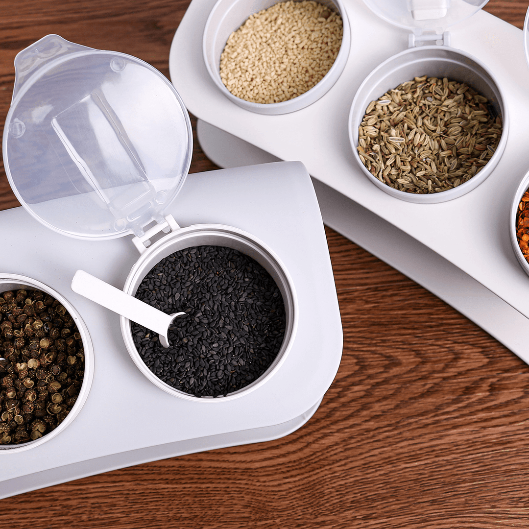 3 Grids Seasoning Bottle Box Condiment Kitchen Storage Container Herb Spice with Spoon - MRSLM