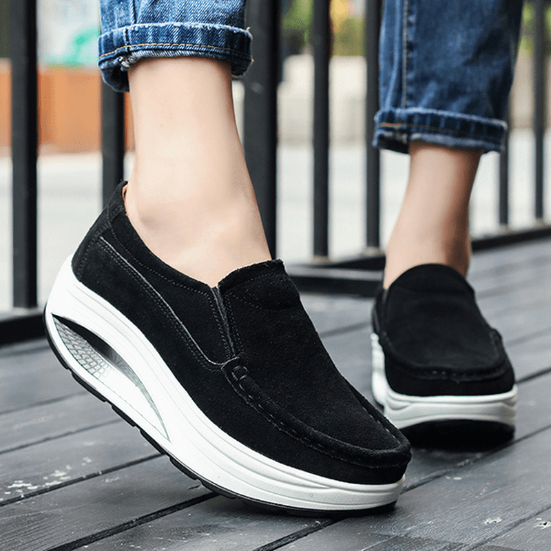 Women Leather Rocker Sole Casual Loafers - MRSLM